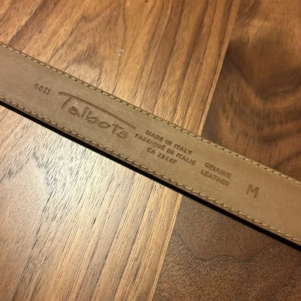 Talbots Brown Leather Croc Belt Patent Embossed Leaf Punch Buckle